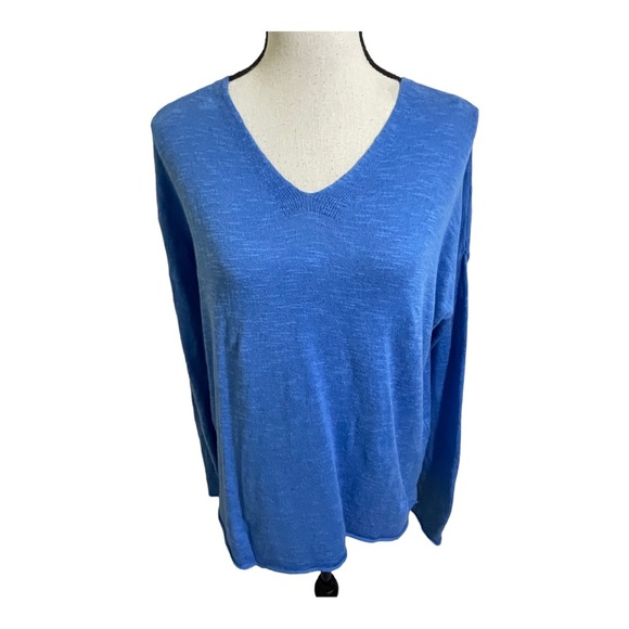 Eileen Fisher womens V-Neck organic linen cotton blend sweater top medium - Picture 2 of 13